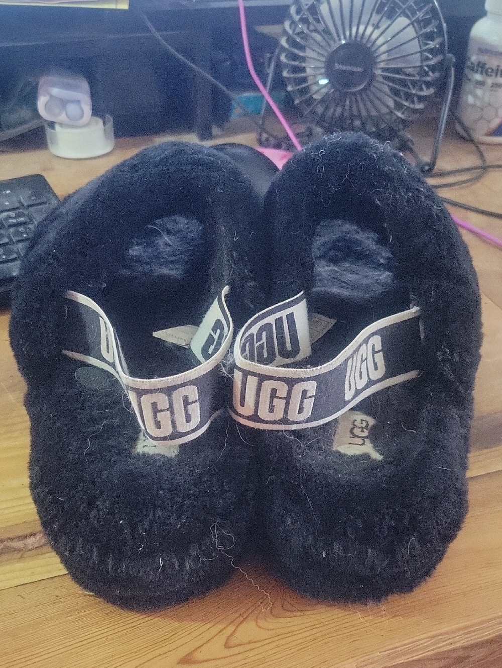 UGG Black Fuzzy Slide Slippers - Picture 3 of 5